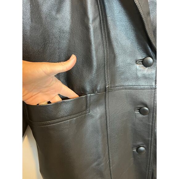 Vintage Tribeca Studio Leather Trench Coat Button Closure 90s Womans Size 1XWP - Picture 5 of 8